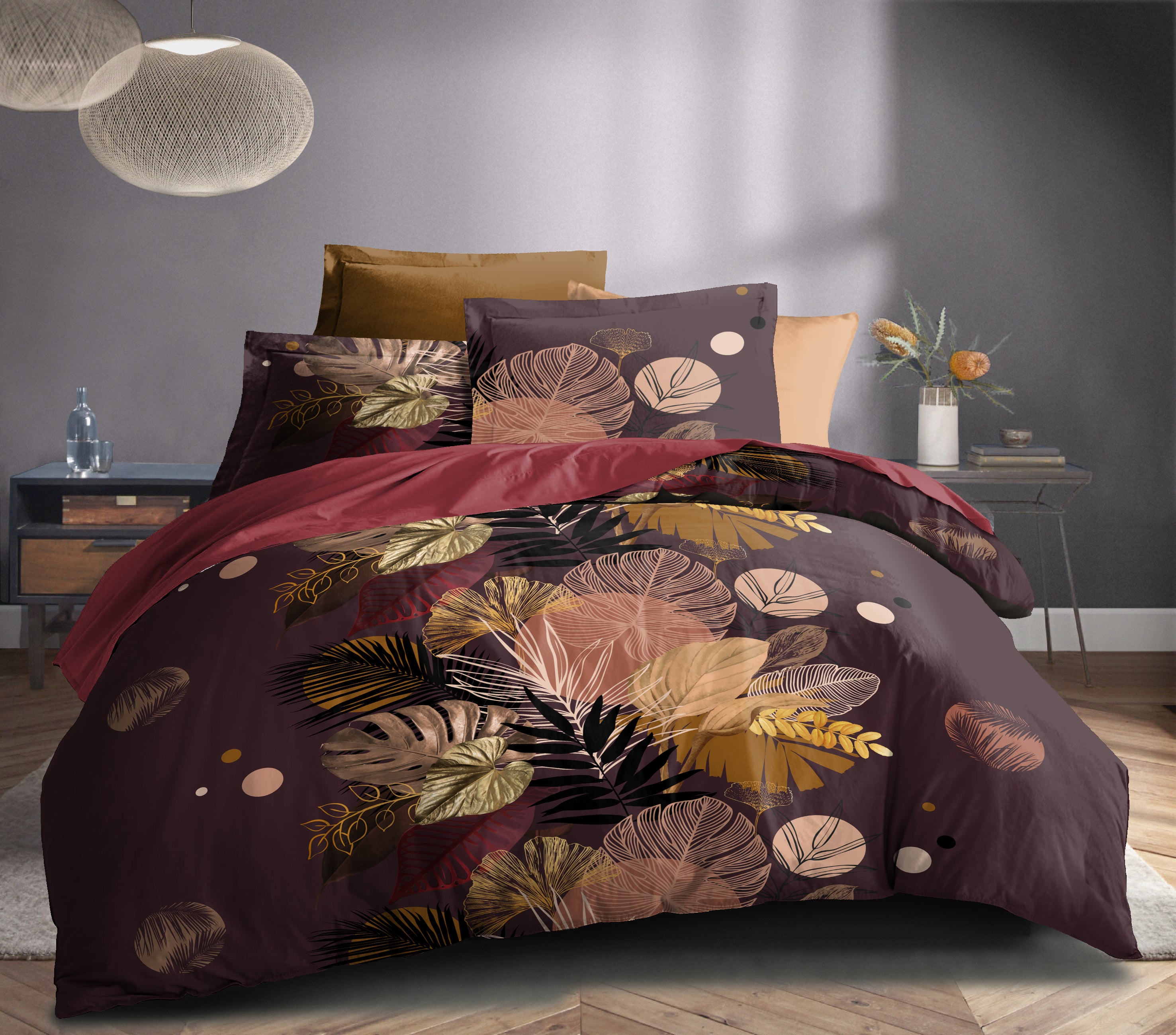Parure de draps  4 pièces "Louna" drap housse 160 Palm Chic