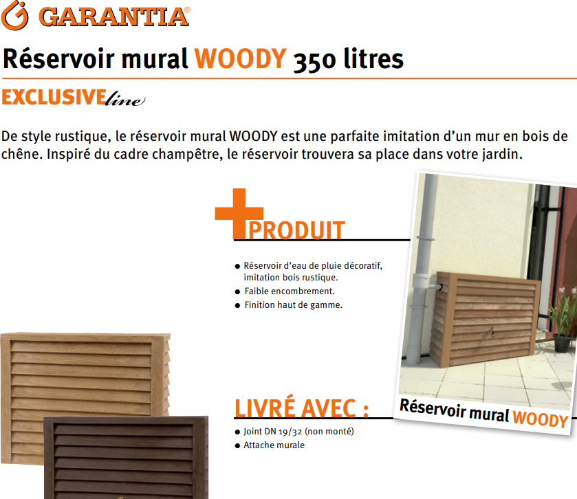 Récupérateur d´eau de pluie - Réservoir mural Woody 350 L - Bois foncé
