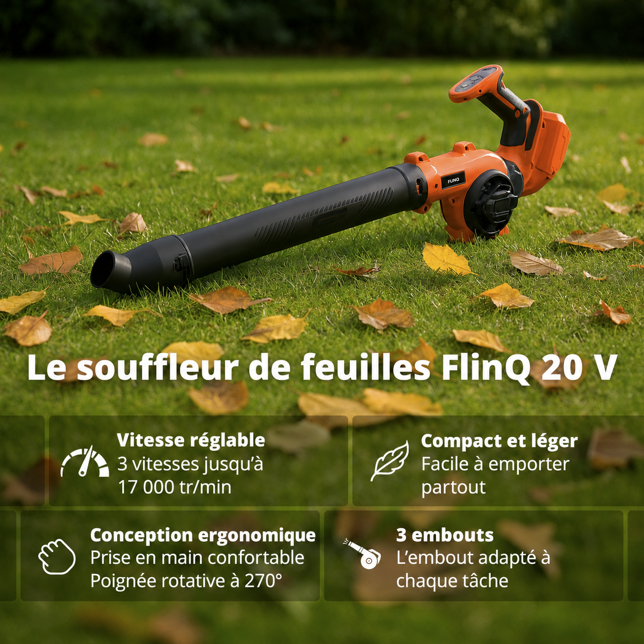 Souffleur de feuilles sans fil + batterie 20 V et chargeur