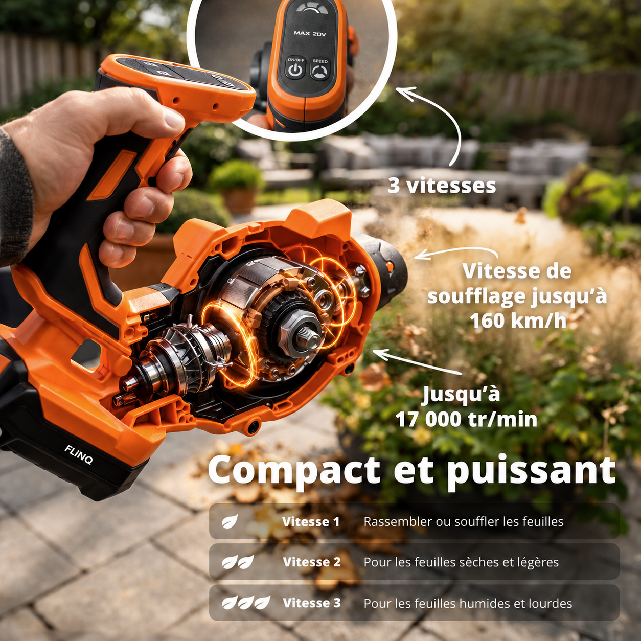 Souffleur de feuilles sans fil + batterie 20 V et chargeur