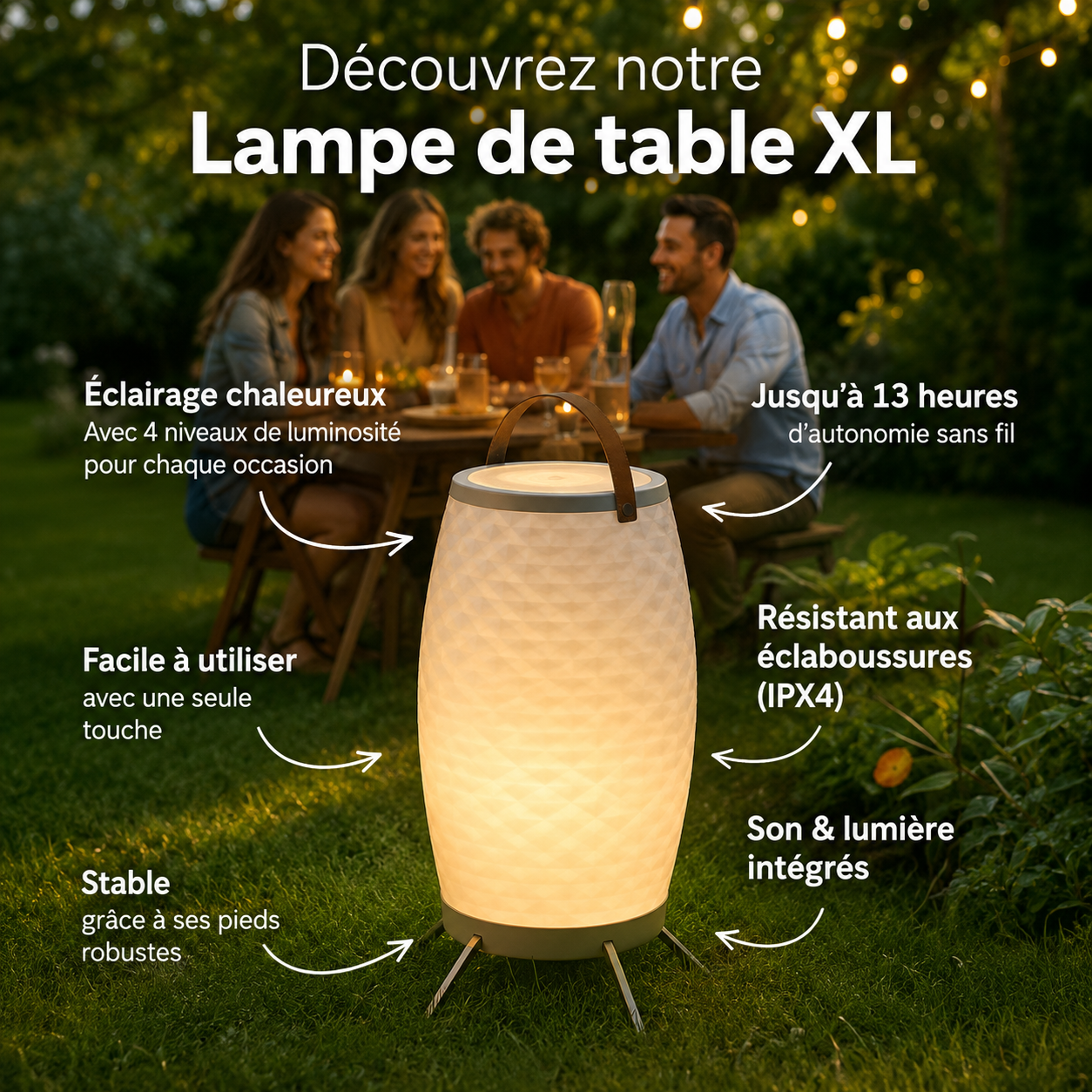 Lampe-enceinte LED sans fil avec refroidisseur à vin intégré Bali M - Bluetooth - RGB - Blanc