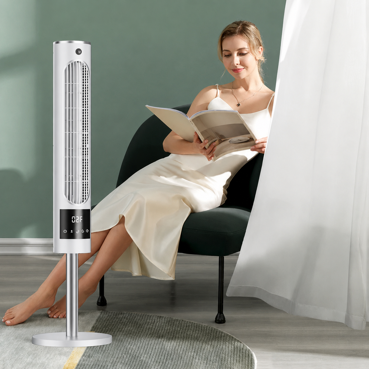 Ventilateur colonne portable blanc sans fil