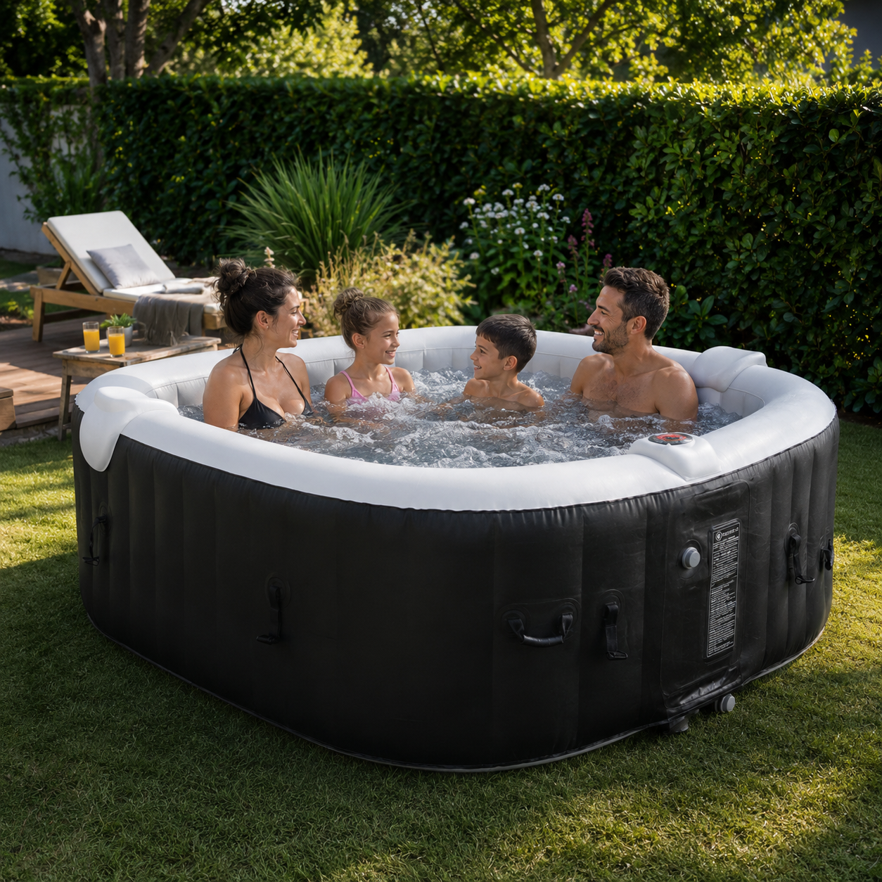 Spa gonflable 4 places carré  - Dimensions : 155 x 155 cm - Filtre et bâche inclus