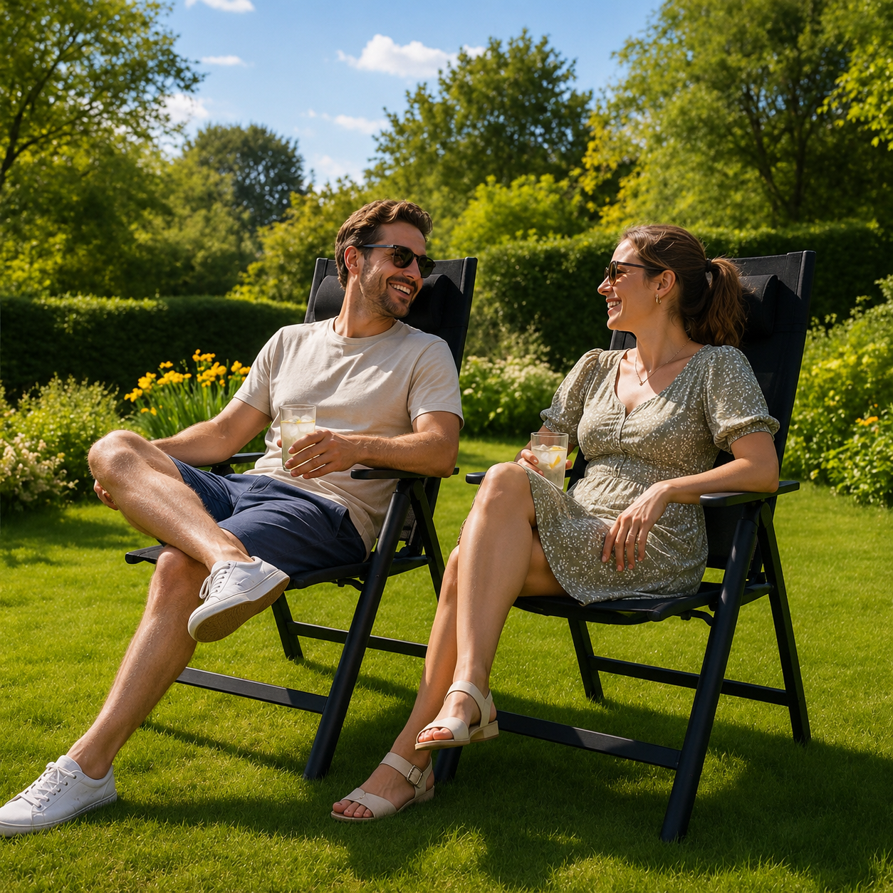 Lot de 2 fauteuils de jardin pliants avec dossier haut et coussin