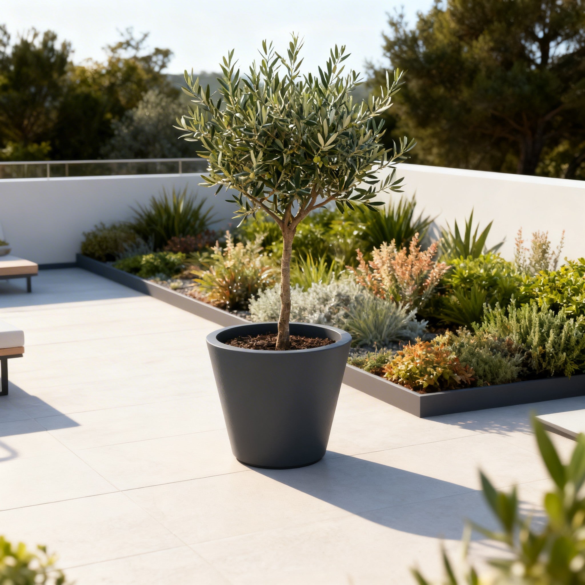 Jardinière ronde Rhea - diam. 600  x 500 mm - Gris anthracite