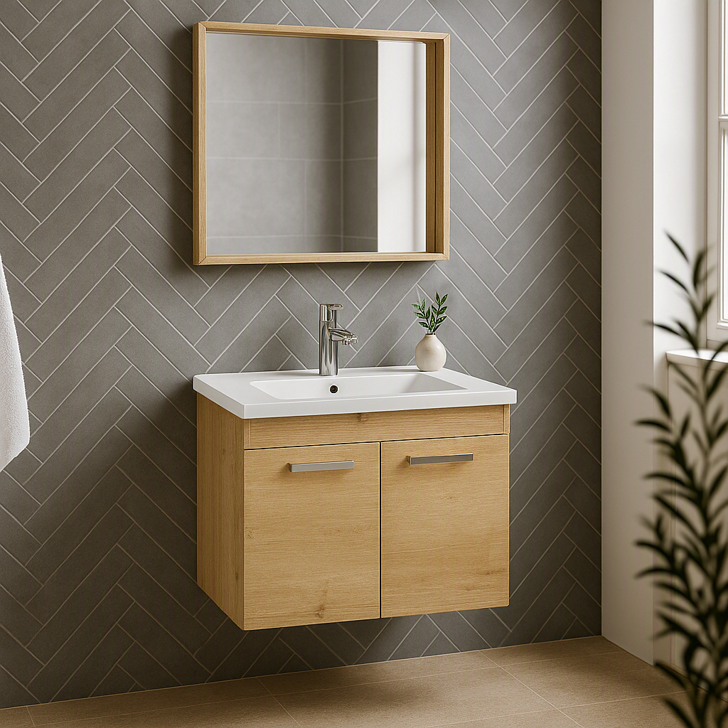 Meuble simple vasque Rubite 2 portes 70 cm + miroir cadre