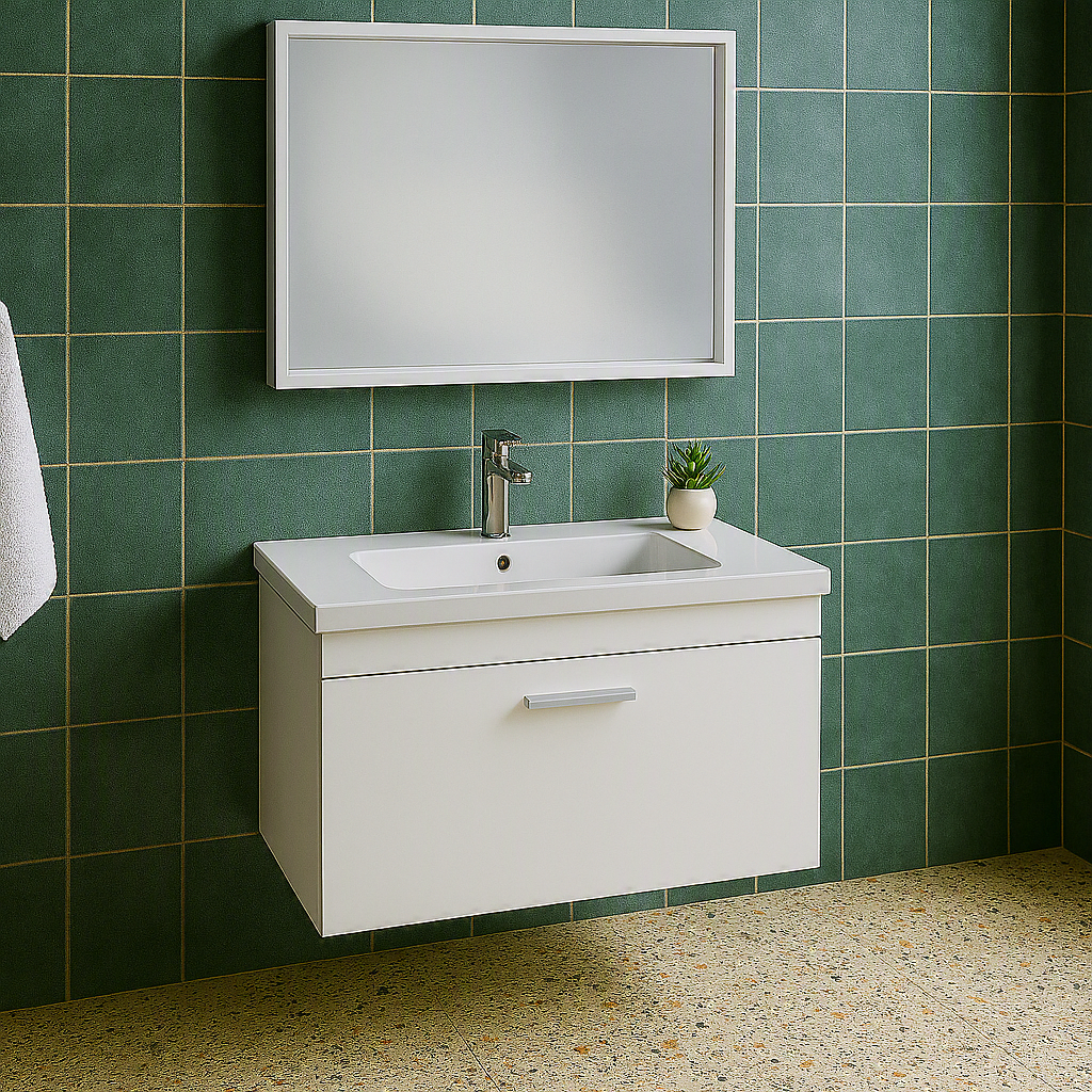 Meuble simple vasque Rubite 1 tiroir 70 cm + miroir cadre