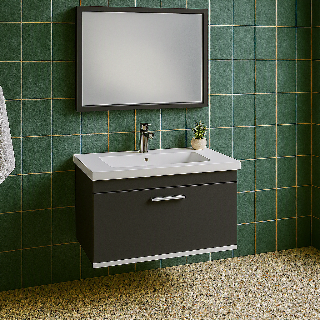 Meuble simple vasque Rubite 1 tiroir 70 cm + miroir cadre