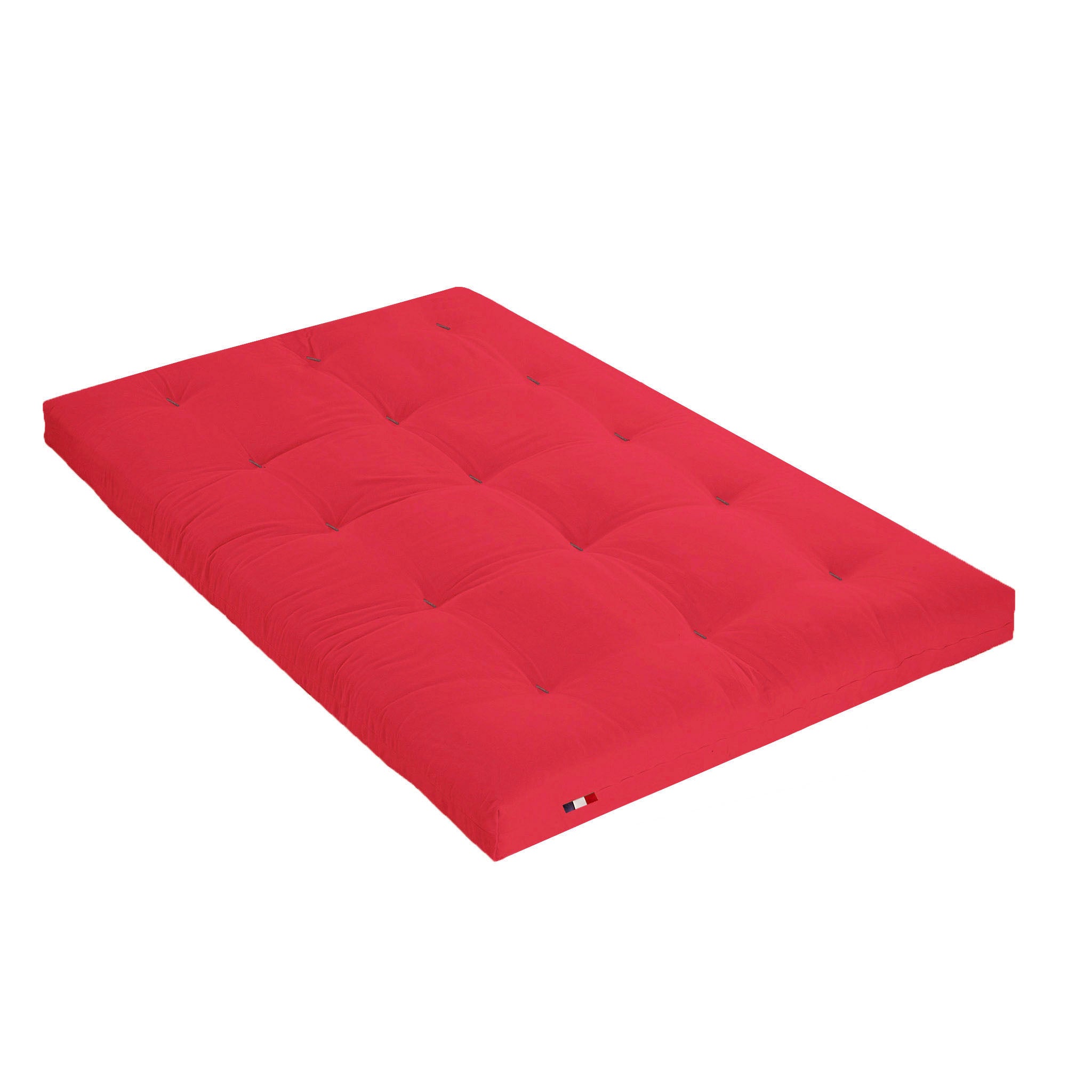 Matelas futon coton voyage enroulable, compact et fait main - Rouge - 70 X 190 cm