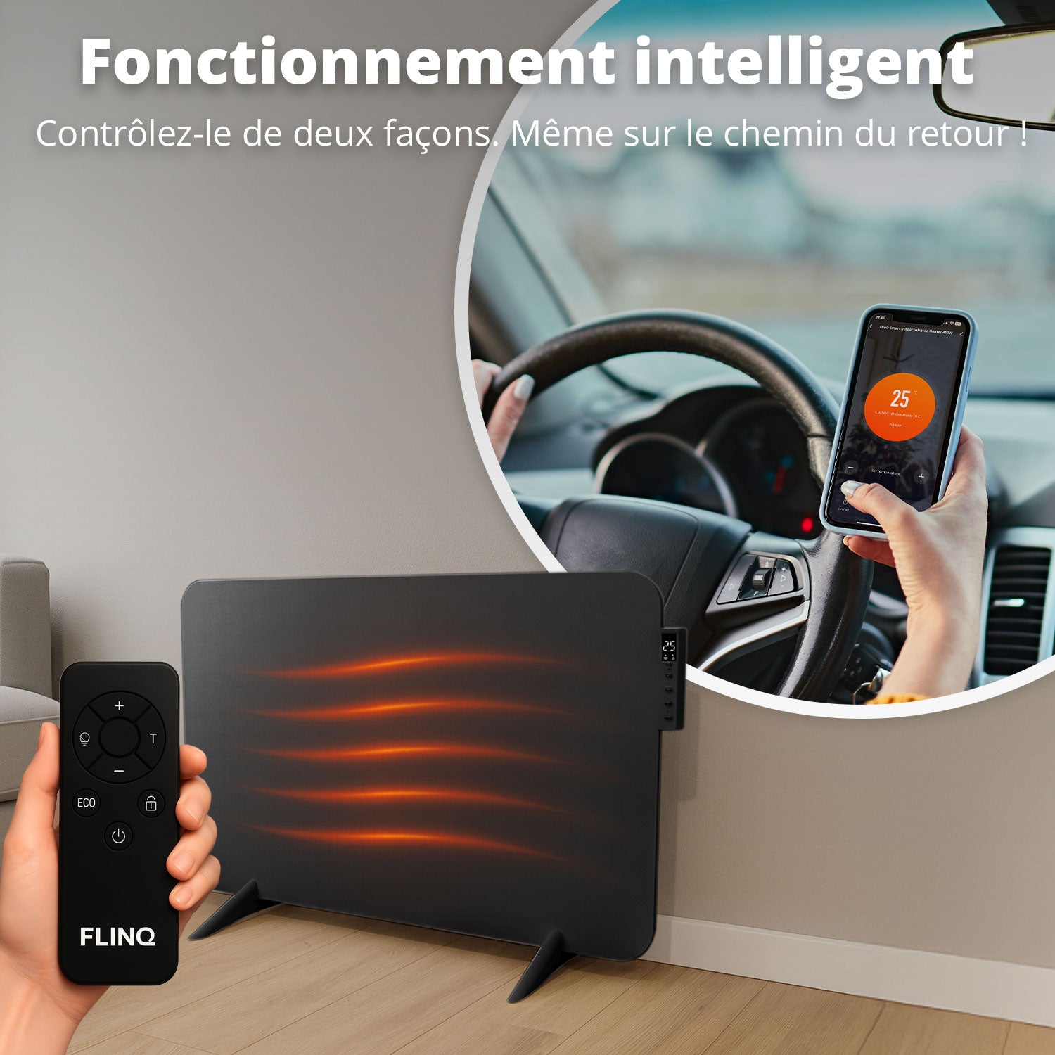 Chauffage infrarouge intelligent - Panneau chauffant électrique 450 W - Noir