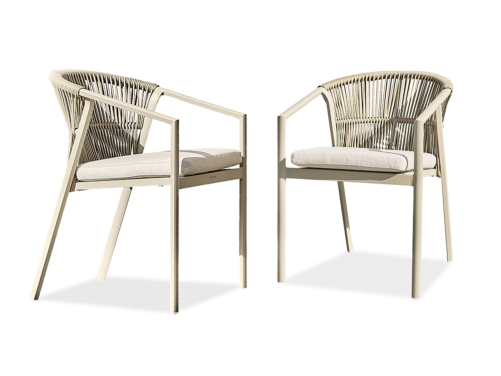 Lot de 2 fauteuils de jardin design grège avec coussins ivoire GAMBI