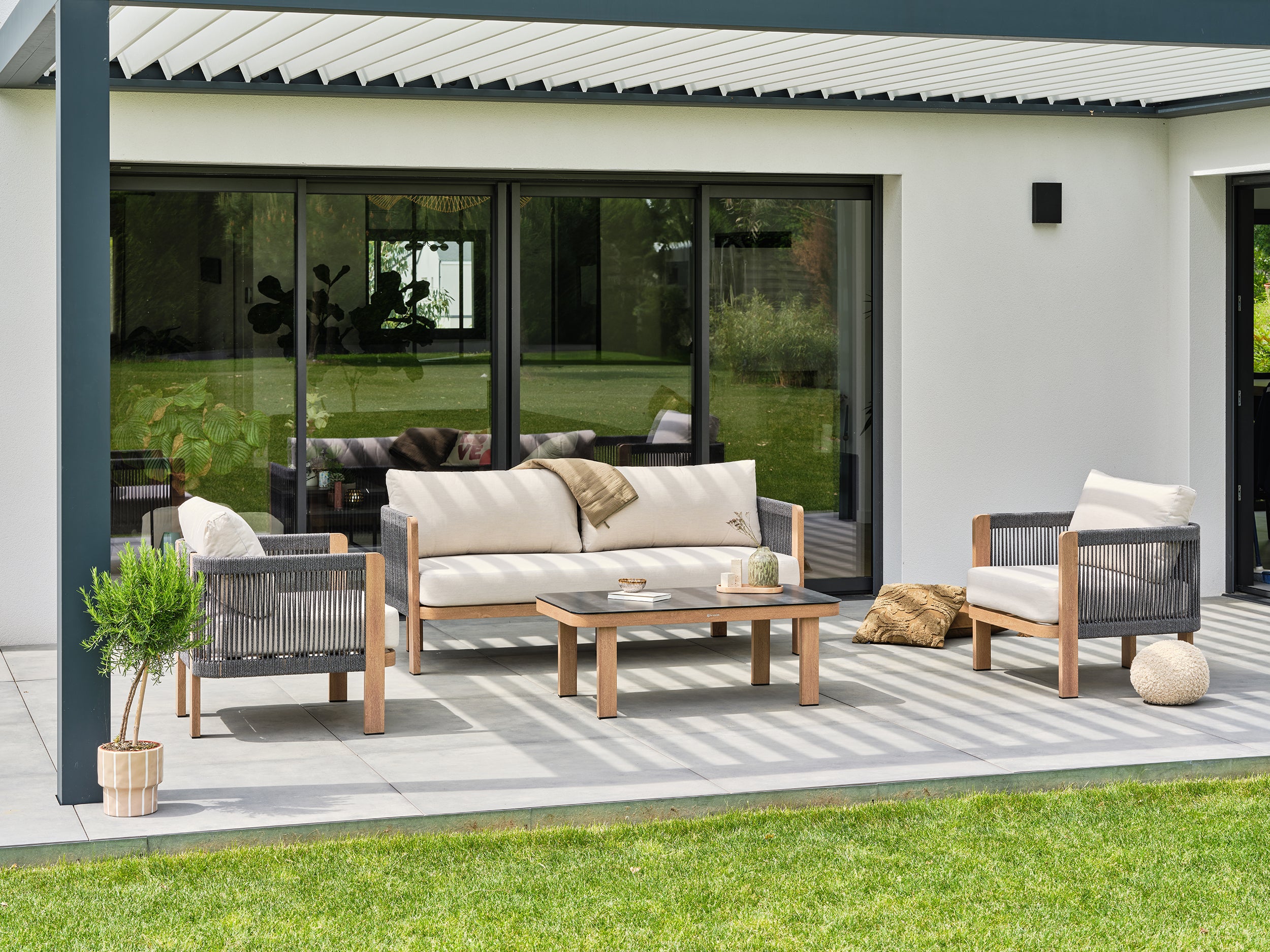 Salon bas de jardin Jespar en aluminium - Effet bois