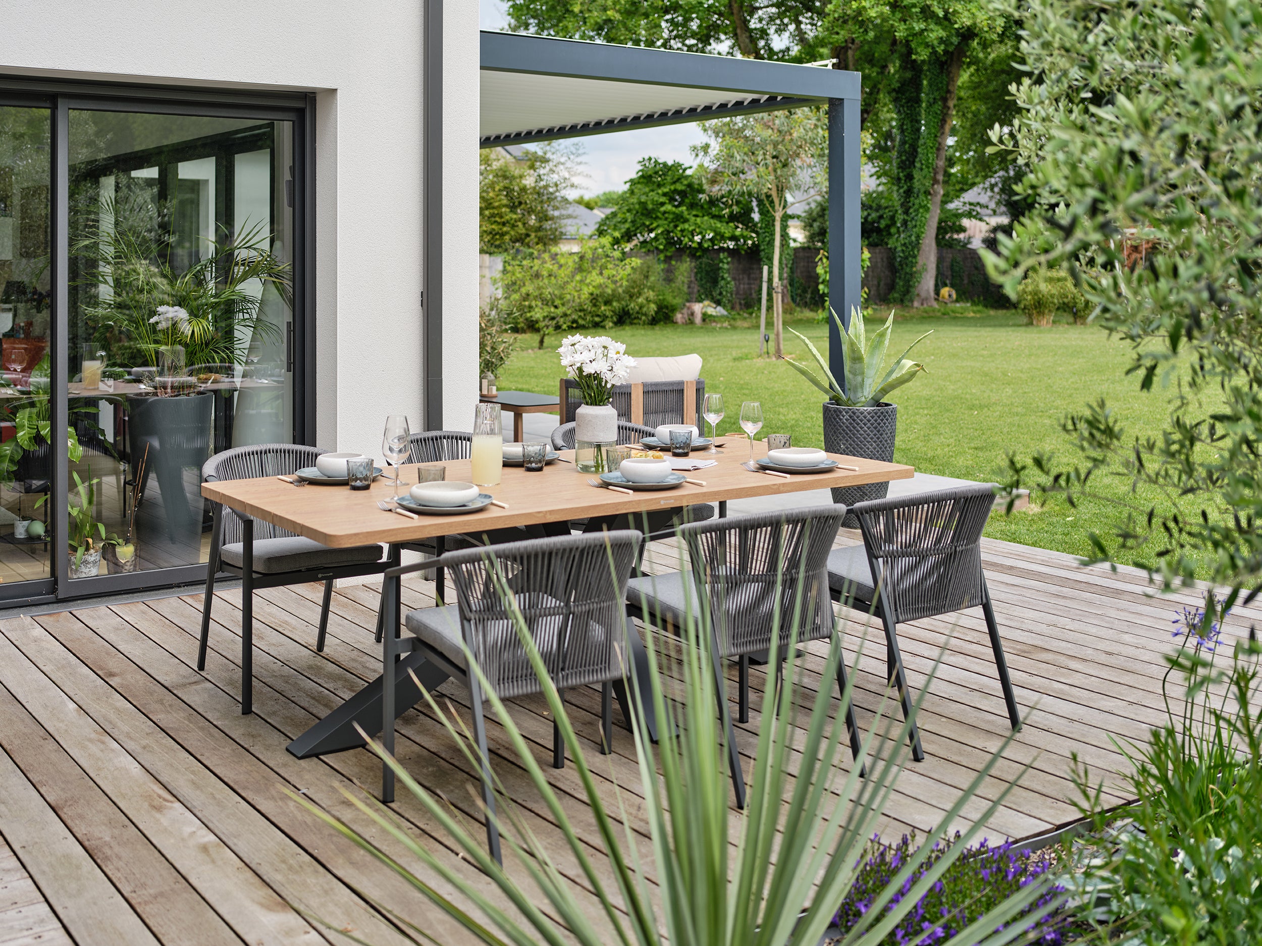Ensemble repas de jardin Kelia 6 places - Gris anthracite 220 cm