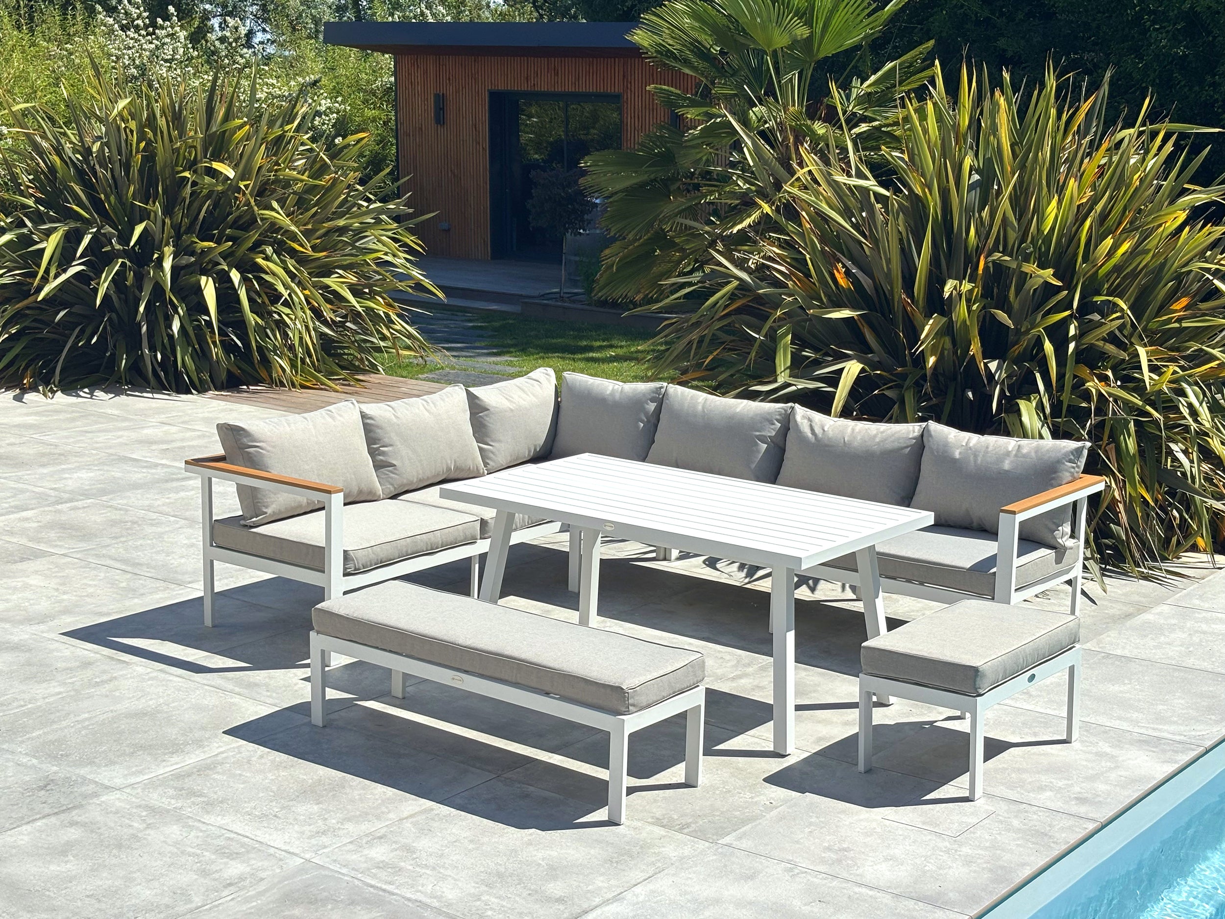 Ensemble repas de jardin Majari - Blanc 150 cm