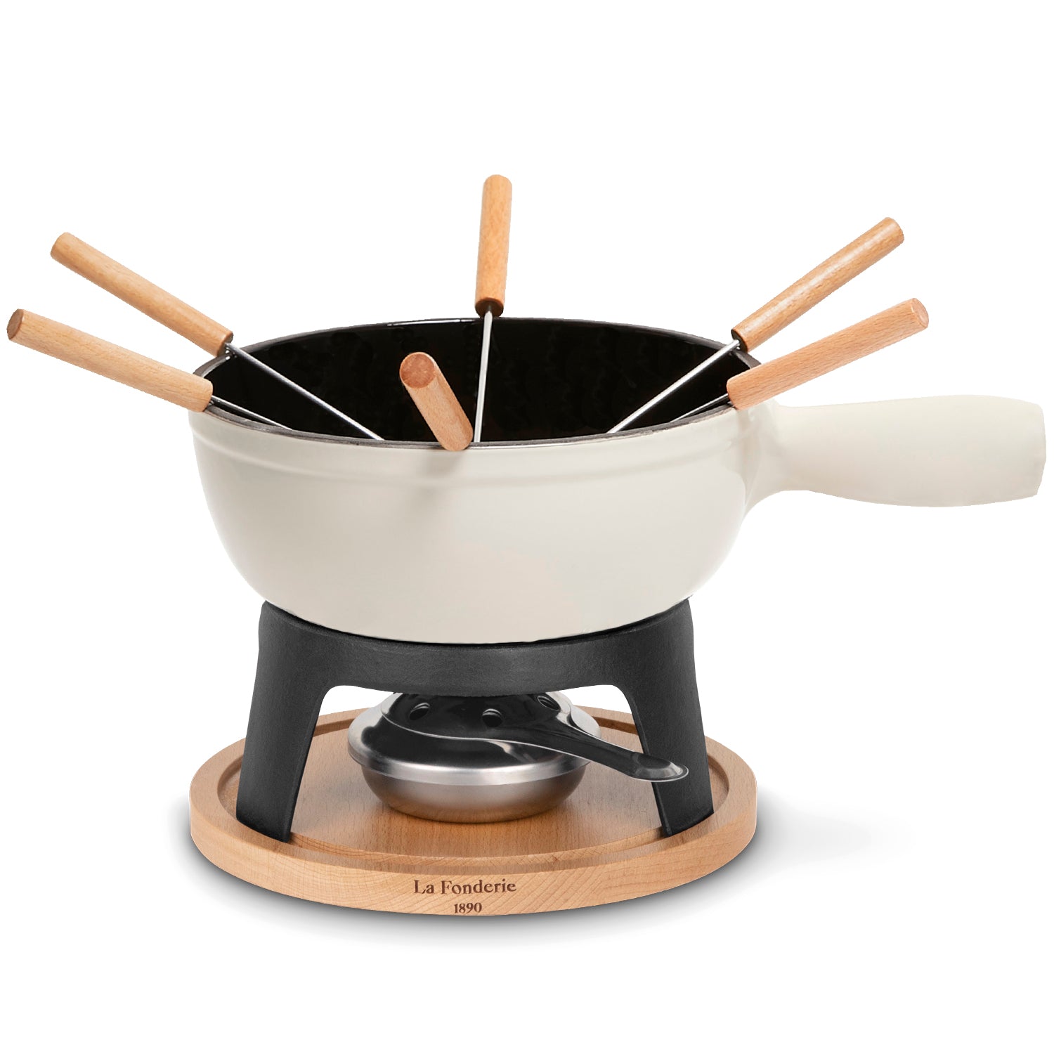 Service à fondue en fonte pour 6 personnes - Beige