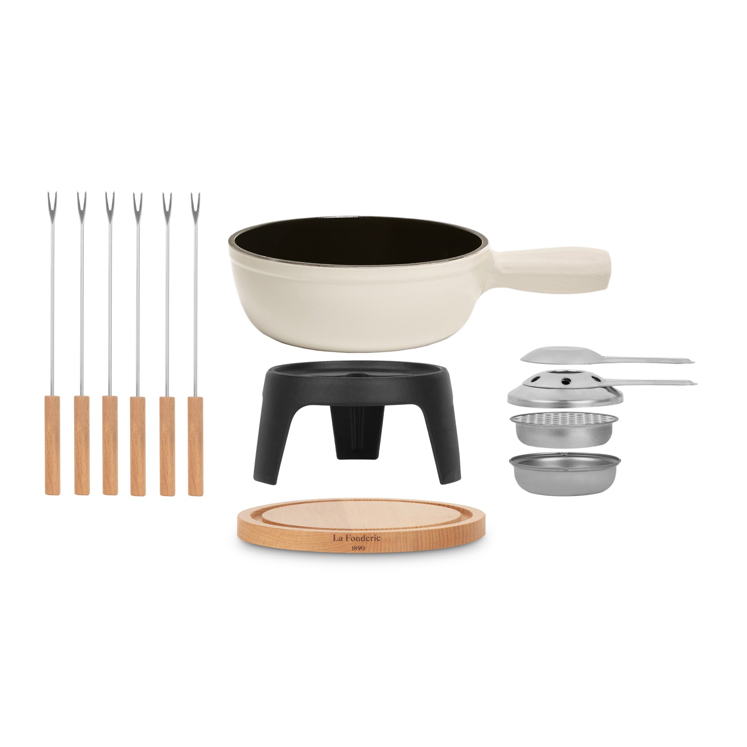 Service à fondue en fonte pour 6 personnes - Beige
