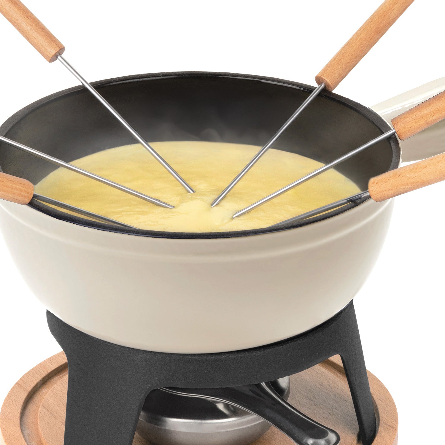 Service à fondue en fonte pour 6 personnes - Beige