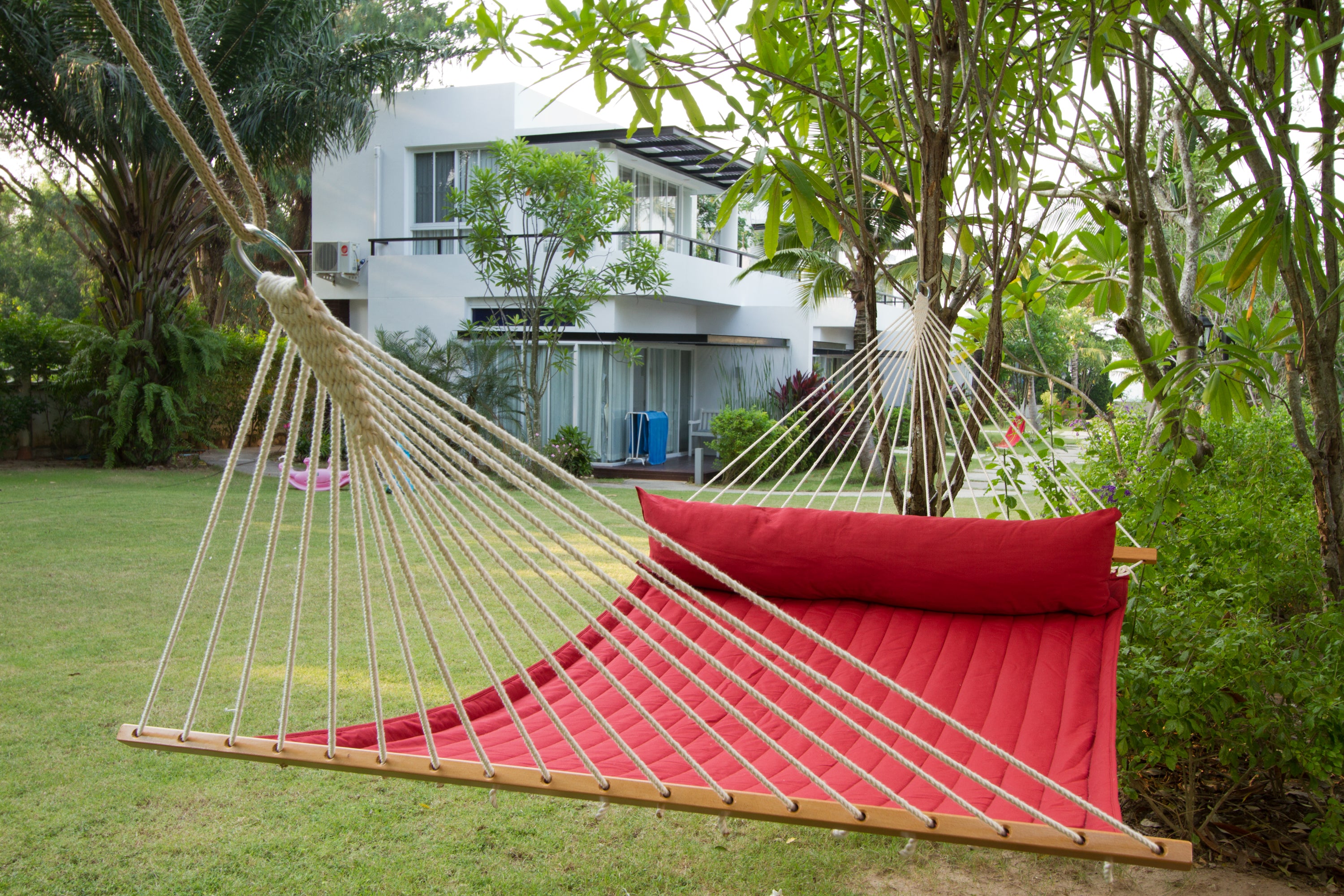 Hamac à barres Kingsize double matelassé avec coussin - La Siesta Alabama Red Pepper