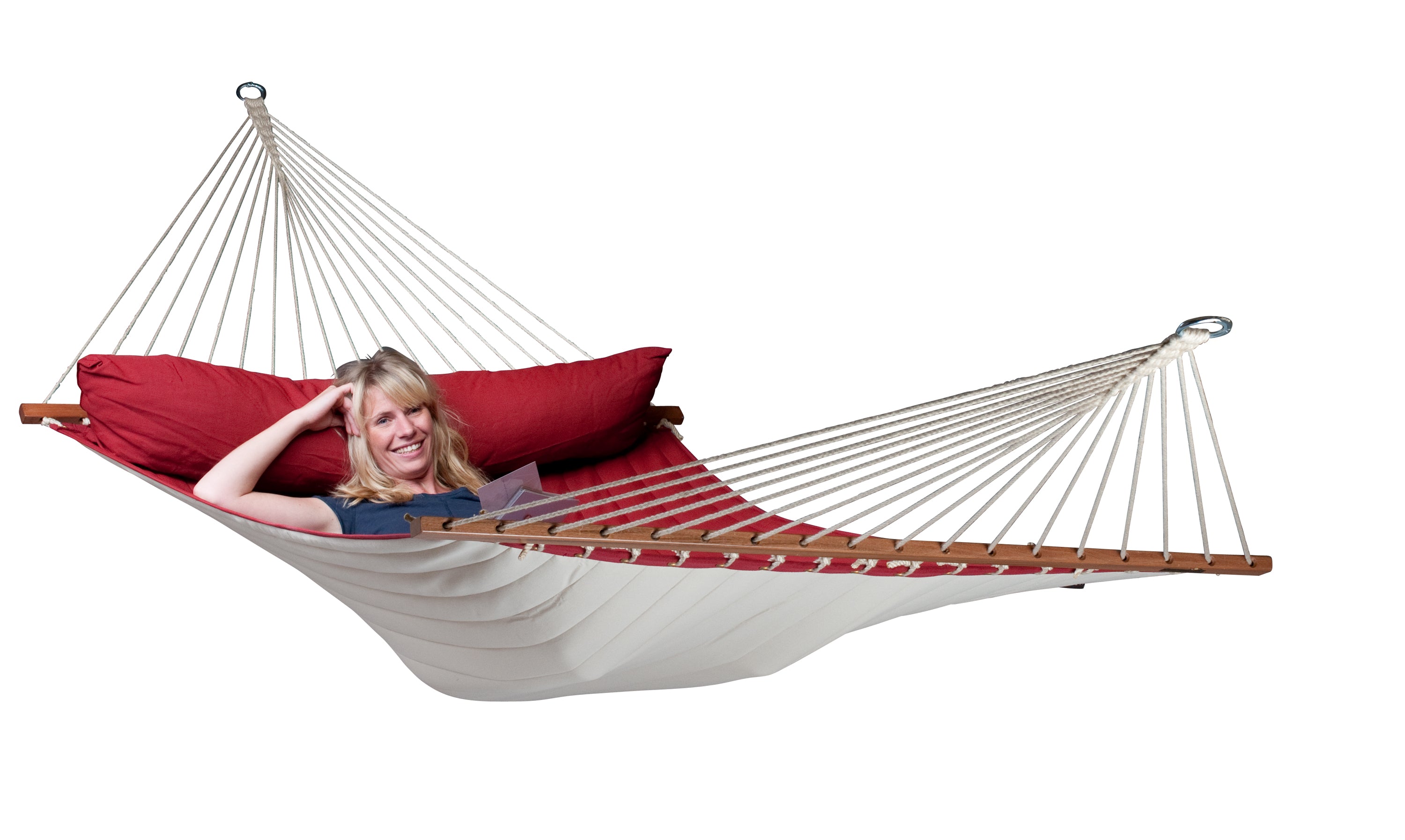 Hamac à barres Kingsize double matelassé avec coussin - La Siesta Alabama Red Pepper