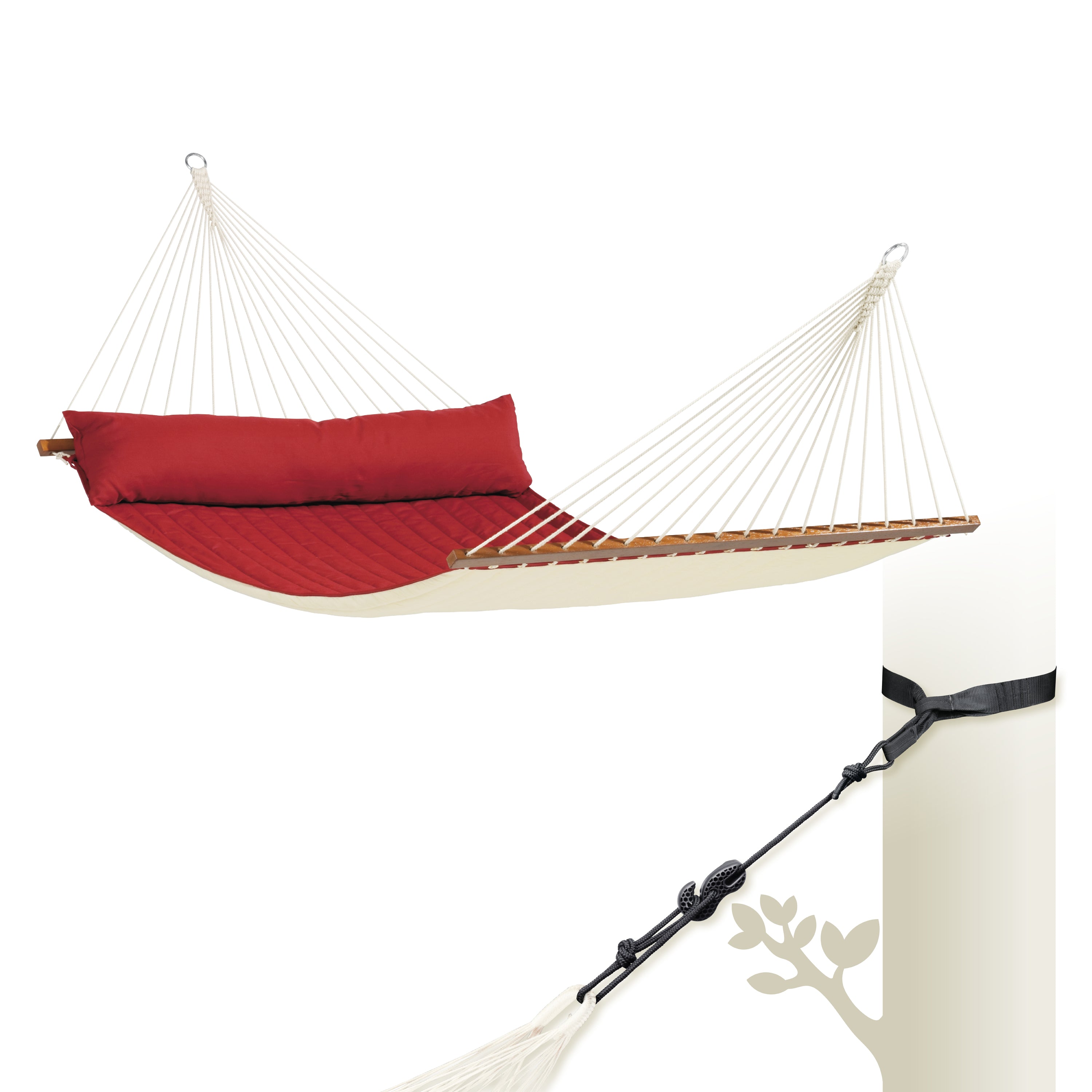 Hamac à barres Kingsize double matelassé avec coussin - La Siesta Alabama Red Pepper