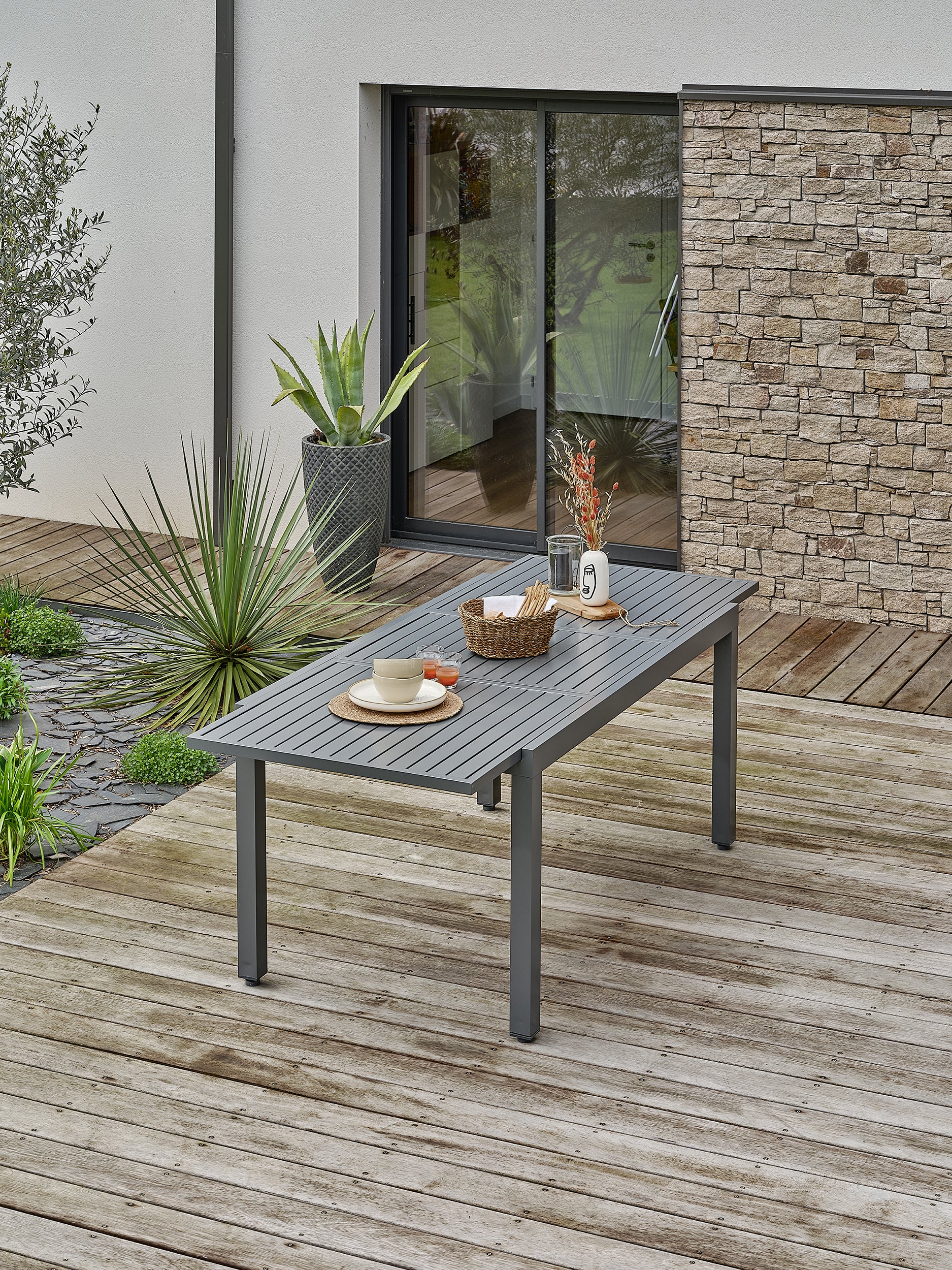 Table de jardin extensible ORSINO en aluminium - Alu anthracite 160 à 220 cm