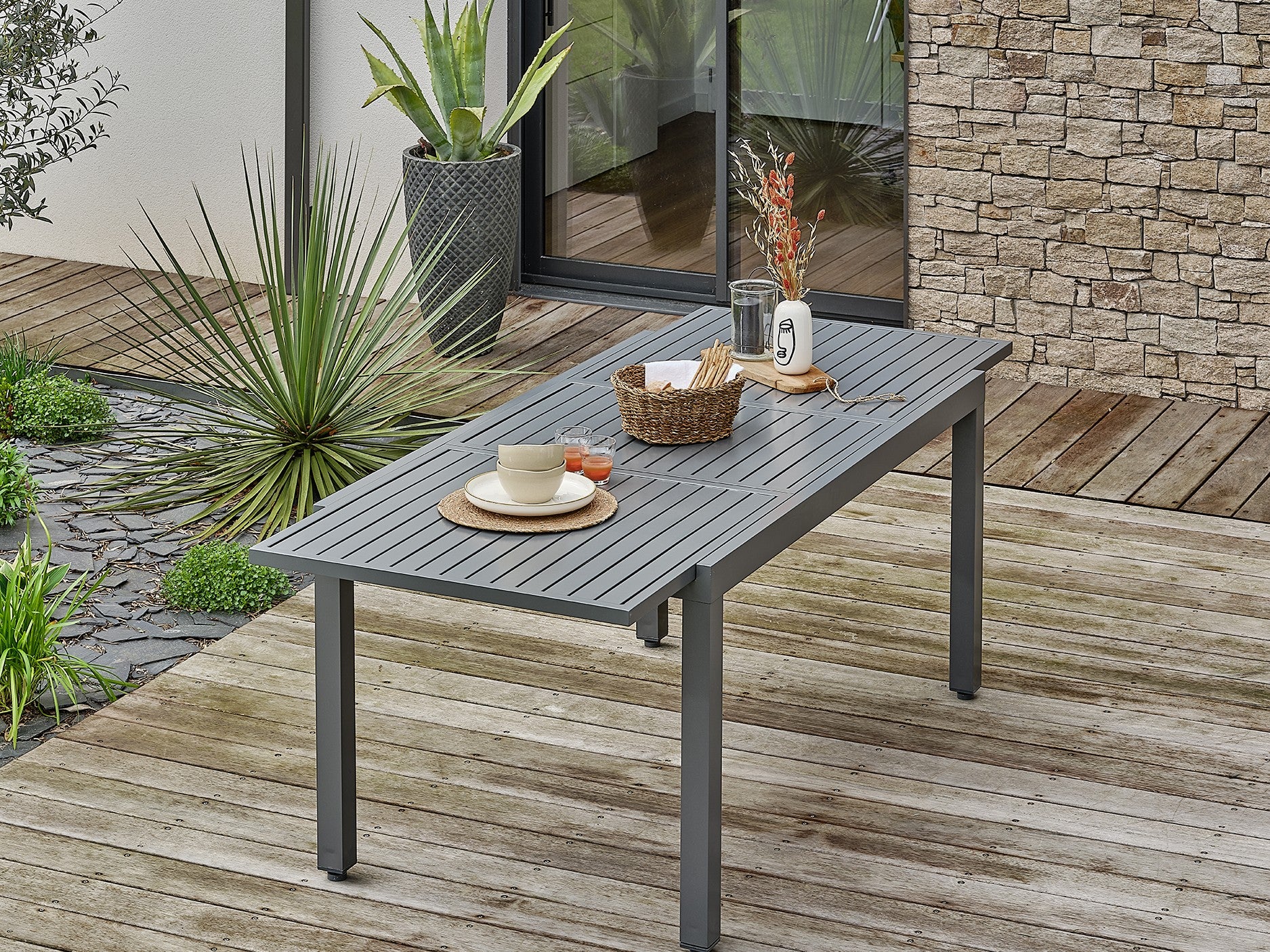 Table de jardin extensible ORSINO en aluminium - Alu anthracite 160 à 220 cm