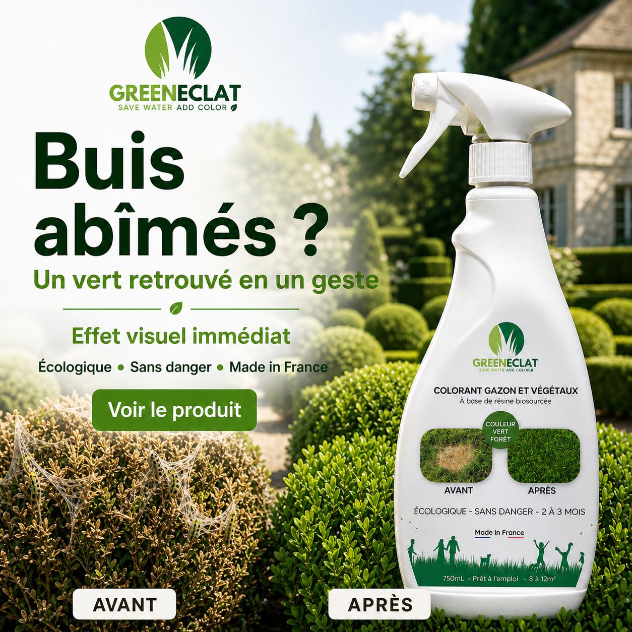 Colorant naturel gazon et thuyas vert forêt - résultat immédiat - 750ml