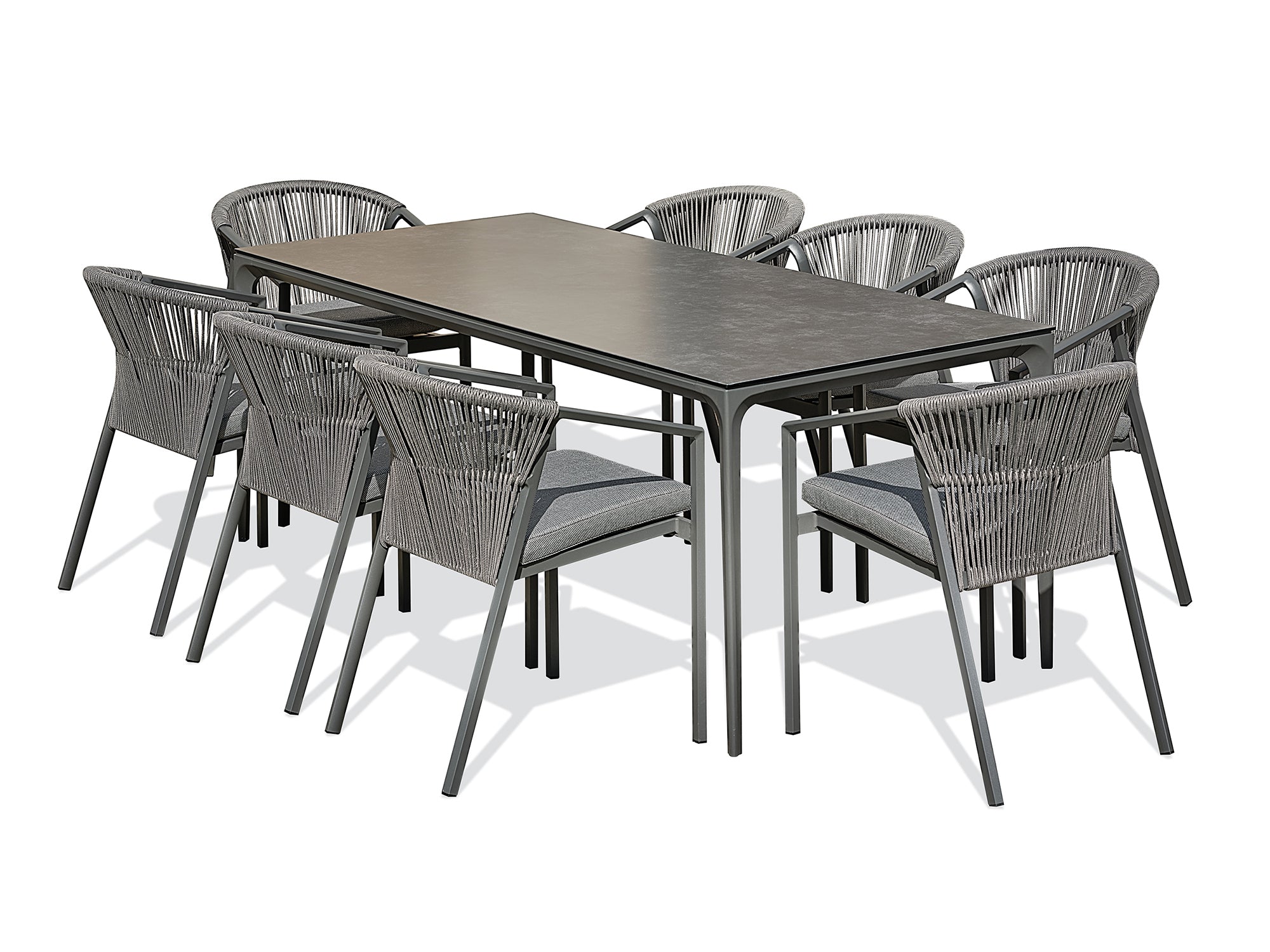 Ensemble repas de jardin Tigua 8 places avec plateau en céramique sur verre - Gris anthracite 200 cm