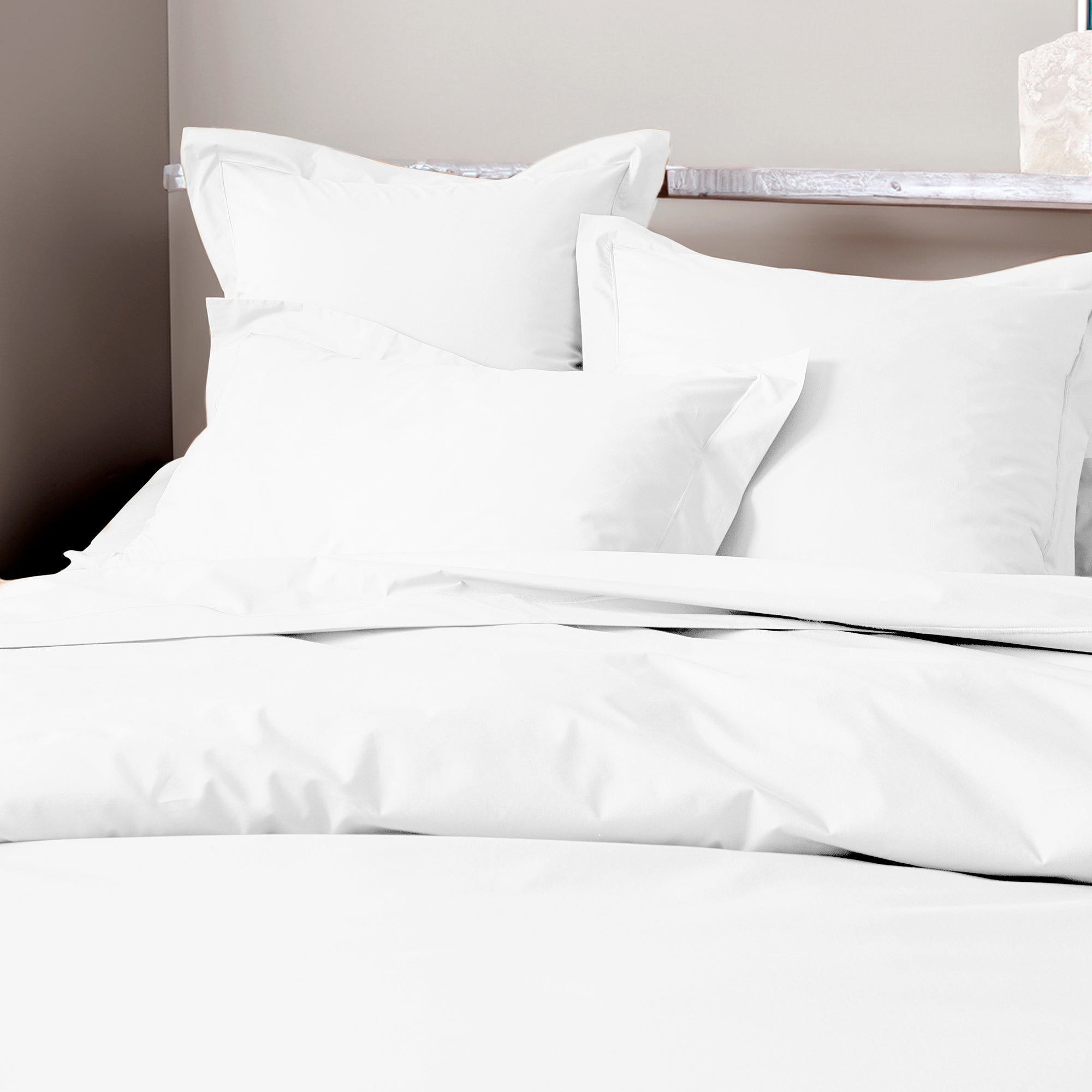 Drap Plat Percale 240 x 300 cm Pur Coton Peigné Longues Fibres 80 Fils/cm² Neige