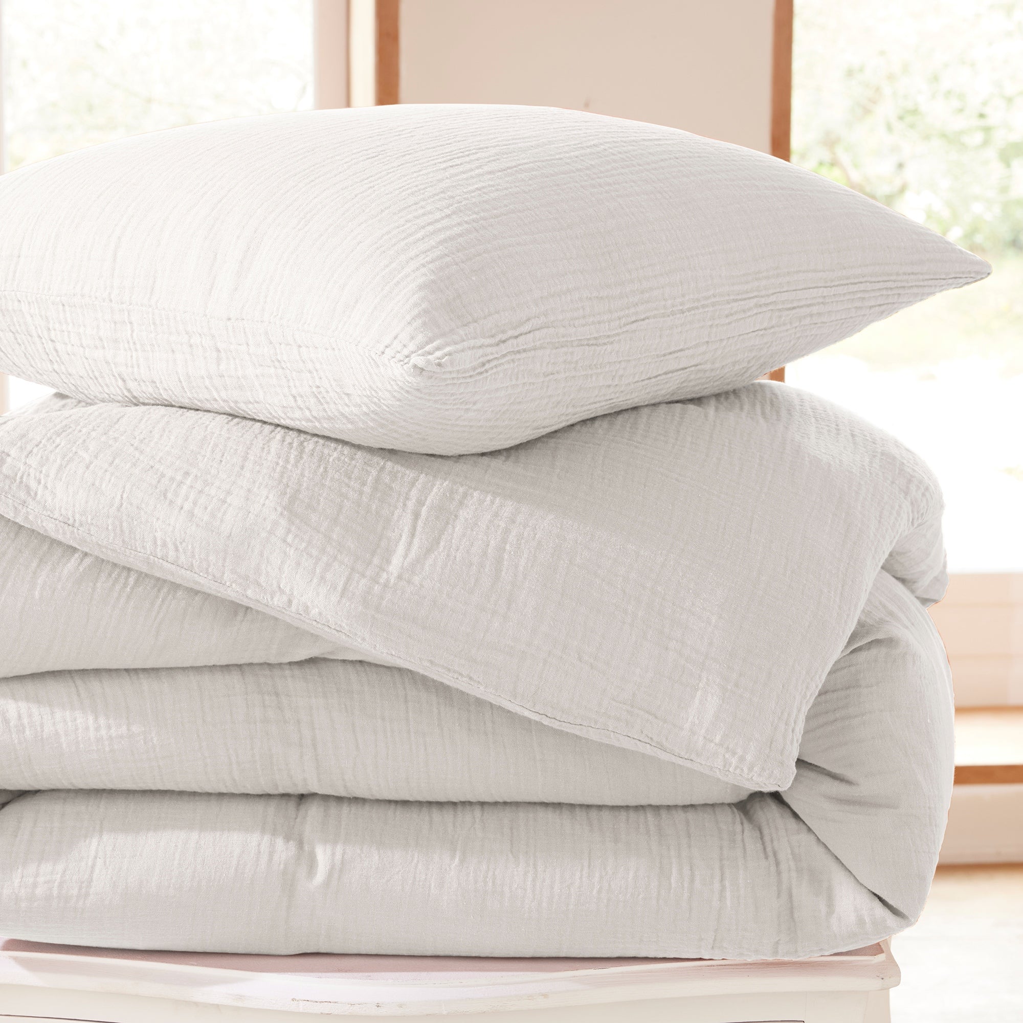 Pack 3 Pièces Housse de couette - 260x240cm + 2 taies d'oreiller 65X65cm gaze de coton Neige