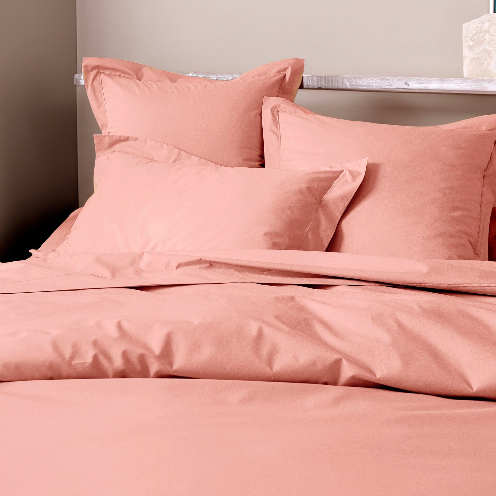 Taie d'oreiller Percale 65 x 65 cm  Pur Coton Peigné Longues Fibres 80 Fils/cm² Rose poudré