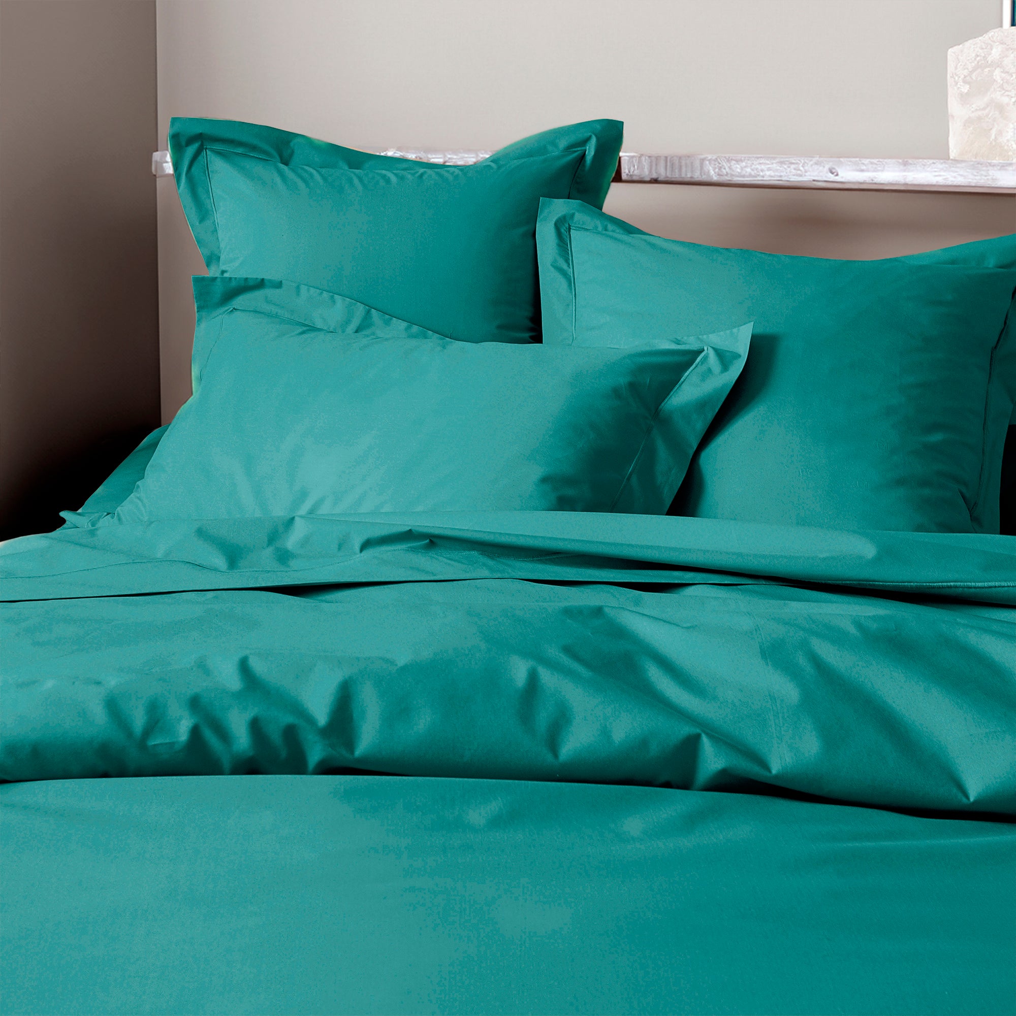 Taie d'oreiller Percale 65 x 65 cm  Pur Coton Peigné Longues Fibres 80 Fils/cm² Paon