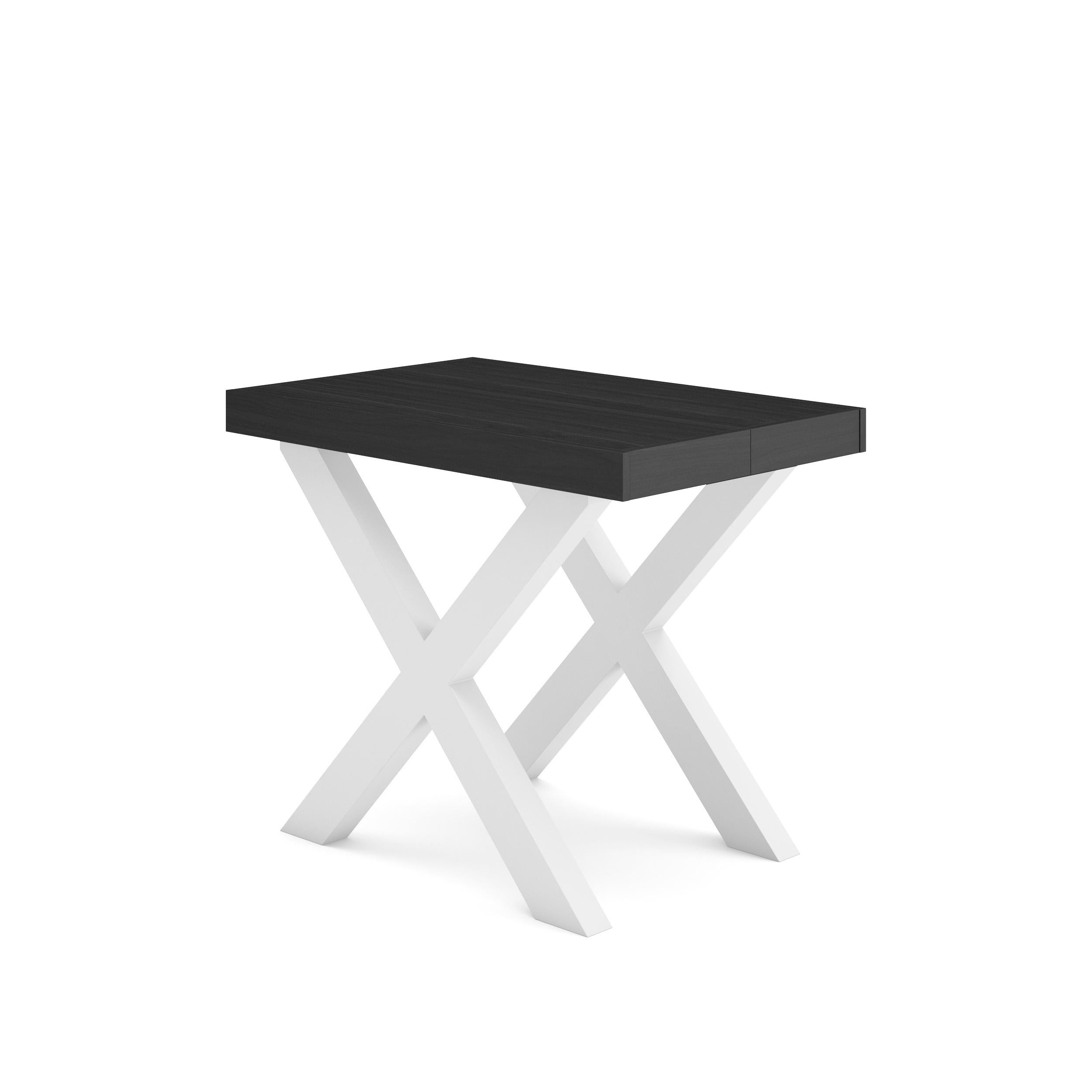 Table console extensible noire & blanche 180 cm – Jusqu’à 8 personnes – Pieds en bois massif blancs en X