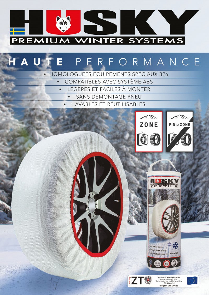 Paire de Chaussettes à Neige HUSKY Pneus Taille L – Adhérence Neige et Verglas, Compatibles ABS, Lavables à 30º