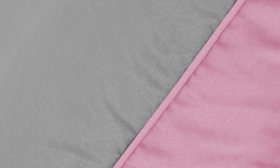 Couette chaude réversible bicolore rose et gris 220x240cm - microfibres 300 g/m2 + 2 oreillers mi-ferme