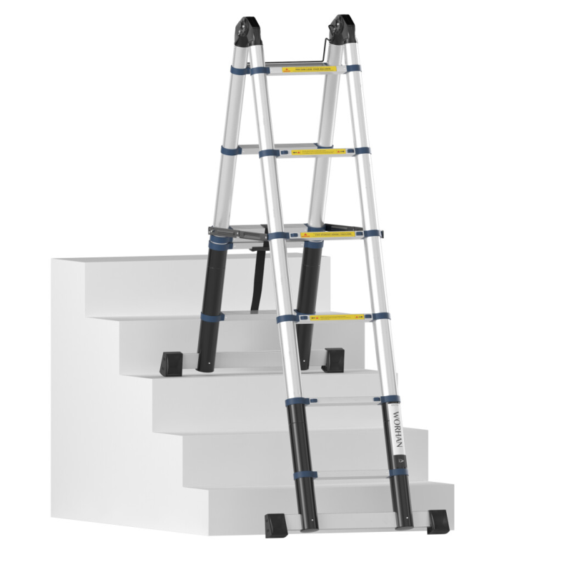 Escabeau télescopique PRO en aluminium - 2 x 6 échelons - 3.2 m + 2 stabilisateurs
