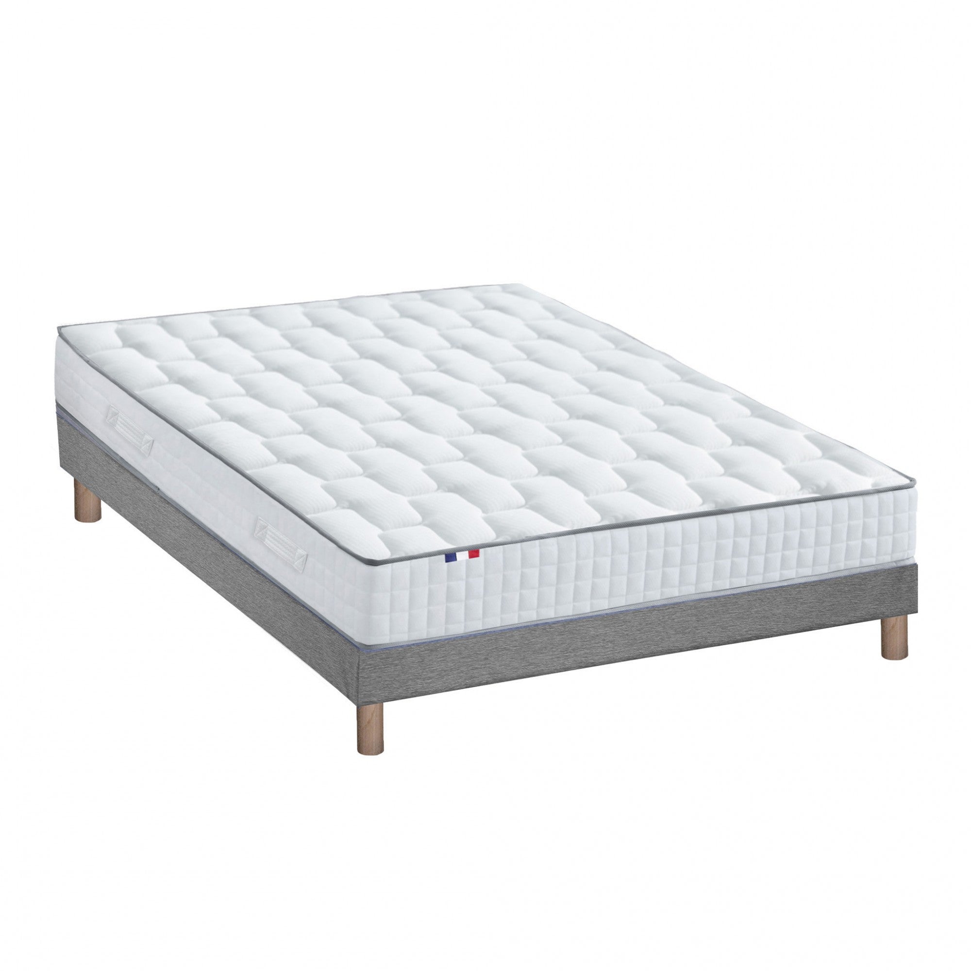 Ensemble literie : matelas 23 cm  à ressorts COSMOS et sommier Gris chiné - qualité française