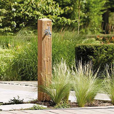 Fontaine de jardin Wood couleur bois clair - Robinet nostalgie - Grande vasque