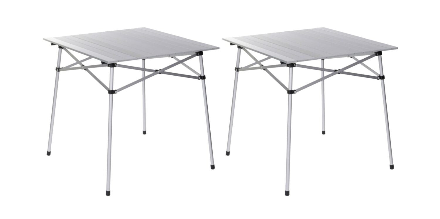 Lot de 2 tables à lattes de camping - Housse de transport inclus - 70 x 70  x 70 cm