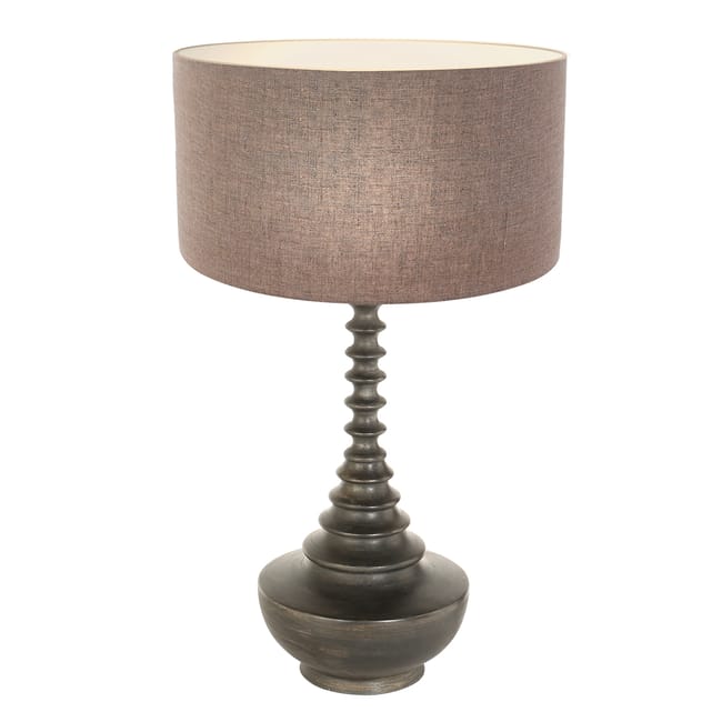 Lampe de table base en bois  avec abat-jour en lin brun