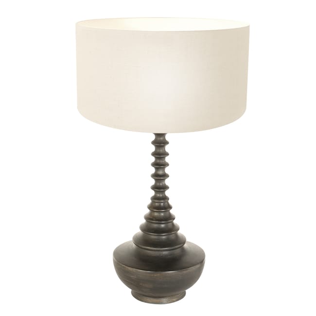 Lampe de table base en bois  avec abat-jour en lin blanc brut