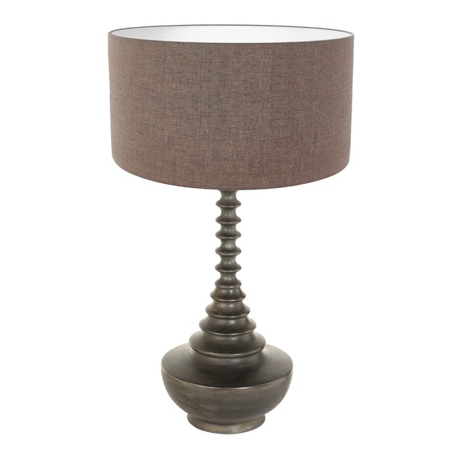 Lampe de table base en bois  avec abat-jour en lin brun
