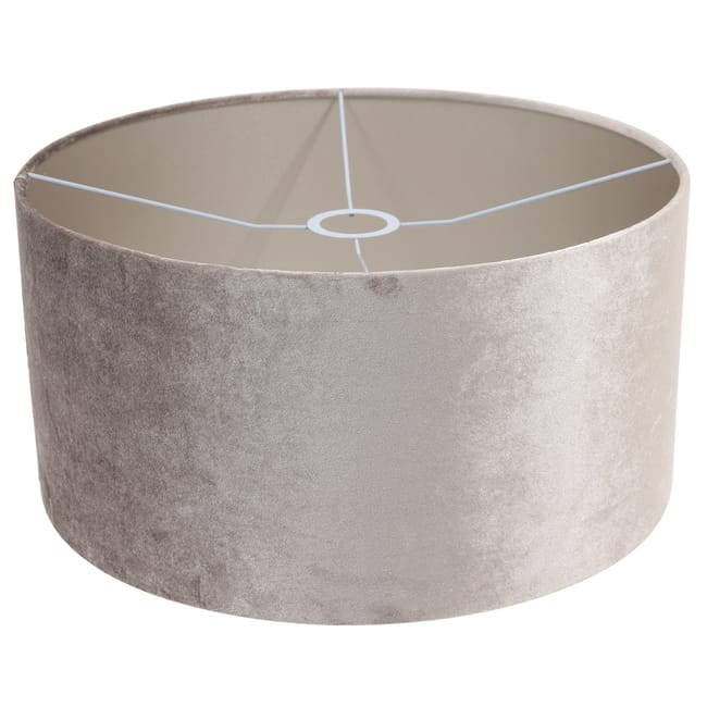 Lampe de table base en bois avec abat-jour en velours gris-taupe