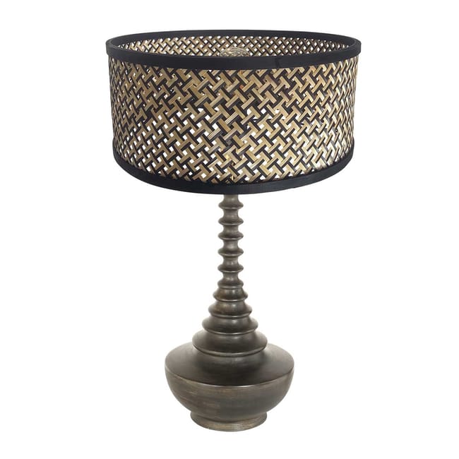 Lampe de table base en bois  avec abat-jour en bambou clair/noir
