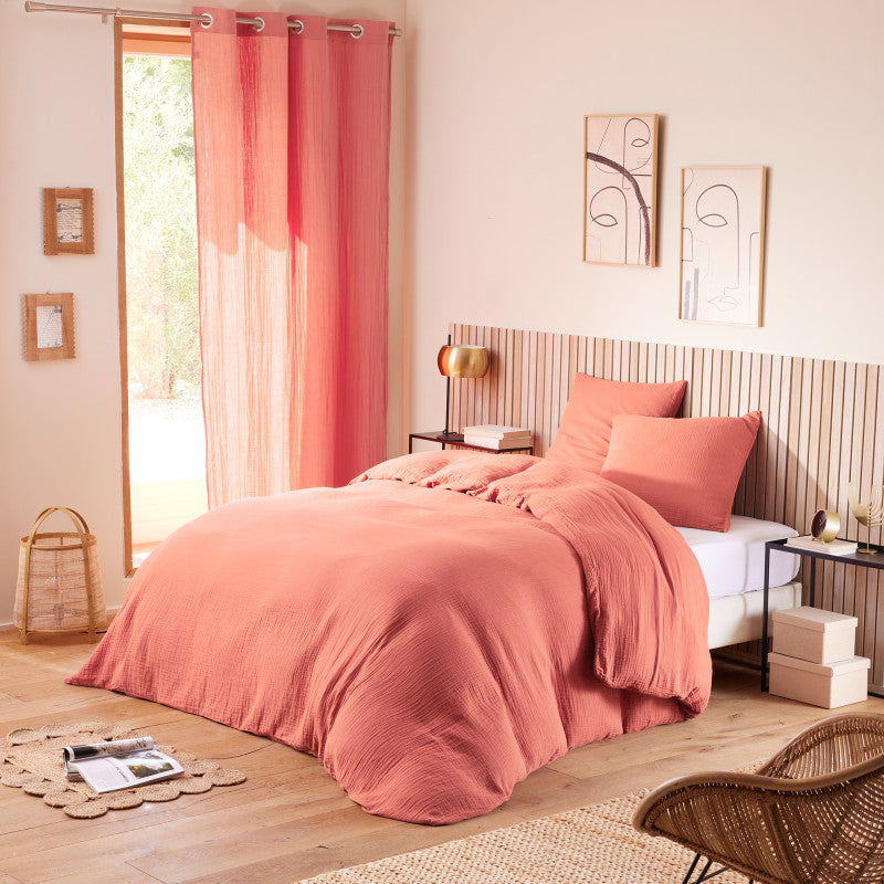 Pack 4 Pièces Housse de couette 240 x 220 cm - Gaze de Coton - Blush