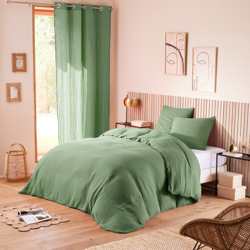 Pack 4 Pièces Housse de couette Gaze de Coton 260 x 240 cm  - Olive