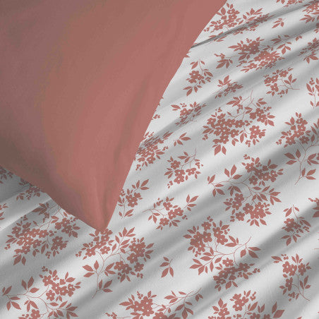 Pack Complet Housse de couette  Imprimé 140 x 200 cm - Drap housse 90 x 190 cm - 100% coton / 57 fils/cm² - ELOISE ABRICOT