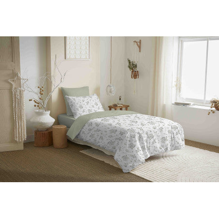 Pack Complet Housse de couette  Imprimé 140 x 200 cm - Drap housse 90 x 190 cm - 100% coton / 57 fils/cm² - LOUISE ROMARIN