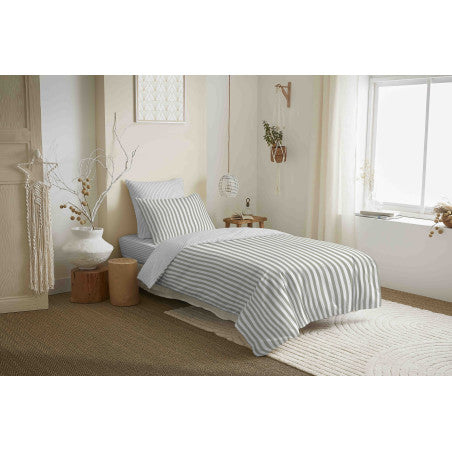 Pack Complet Housse de couette  Imprimé 140 x 200 cm - Drap housse 90 x 190 cm - 100% coton / 57 fils/cm² - PALERME EUCALYPTUS