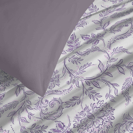 Pack Complet Housse de couette  Imprimé 140 x 200 cm - Drap housse 90 x 190 cm - 100% coton / 57 fils/cm² - SALMA LAVANDE